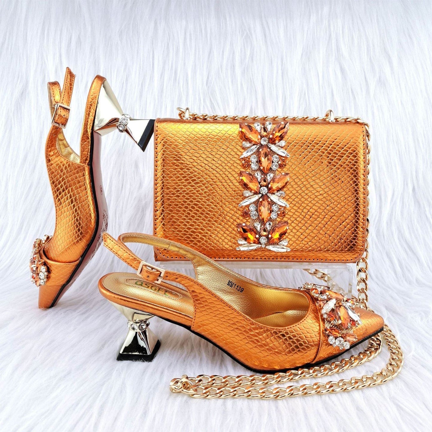 French Elegance Stiletto Heels & Convertible Handbag Set – Sophisticated Style Made Simple ladys foot wear Distinguished Fine Apparel Orange 38