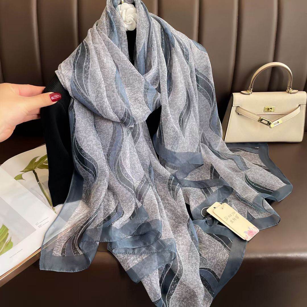 Elegant ladys Scarf - Long Elegant Vibrant ladys skafs Distinguished Fine Apparel Gray Waves 180CMto130CM