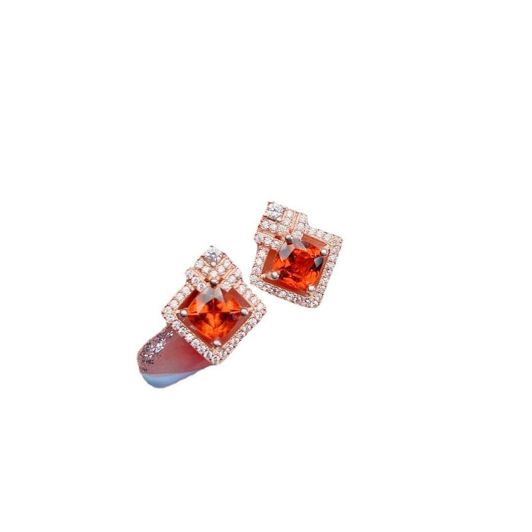 S925 Silver Garnet Stud Earrings – Fiery Red Gemstone Elegance for Every Occasion ladys earrings Distinguished Fine Apparel Picture Color