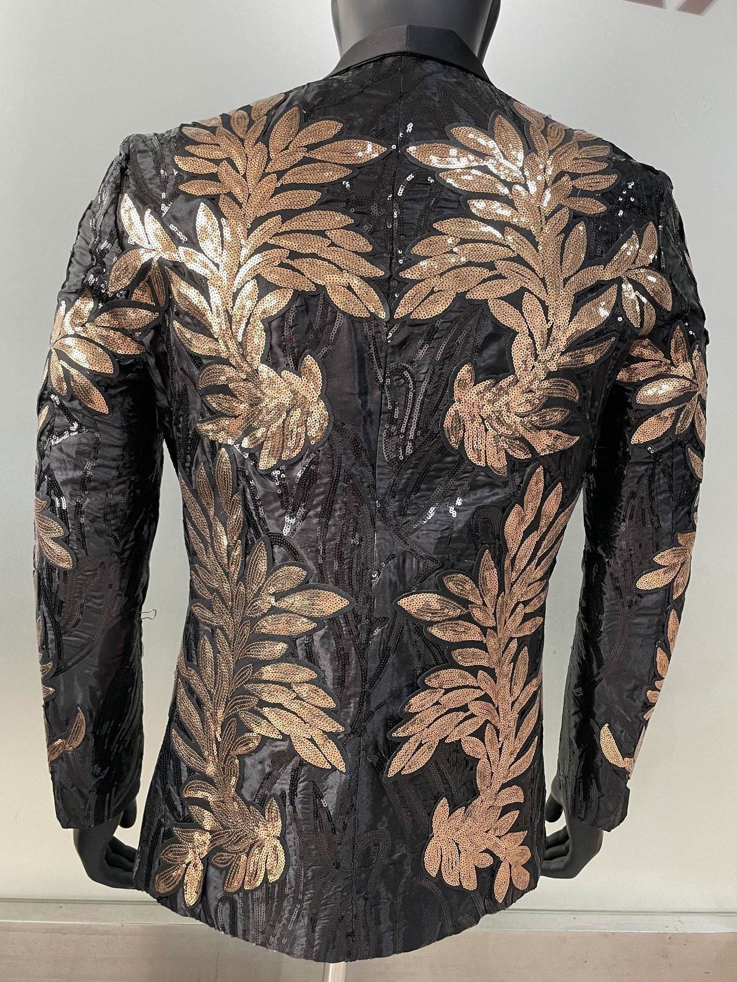 Men’s Gold Sequin Appliqué Suit Jacket – Bold Style, Spotlight Ready gents suit Distinguished Fine Apparel