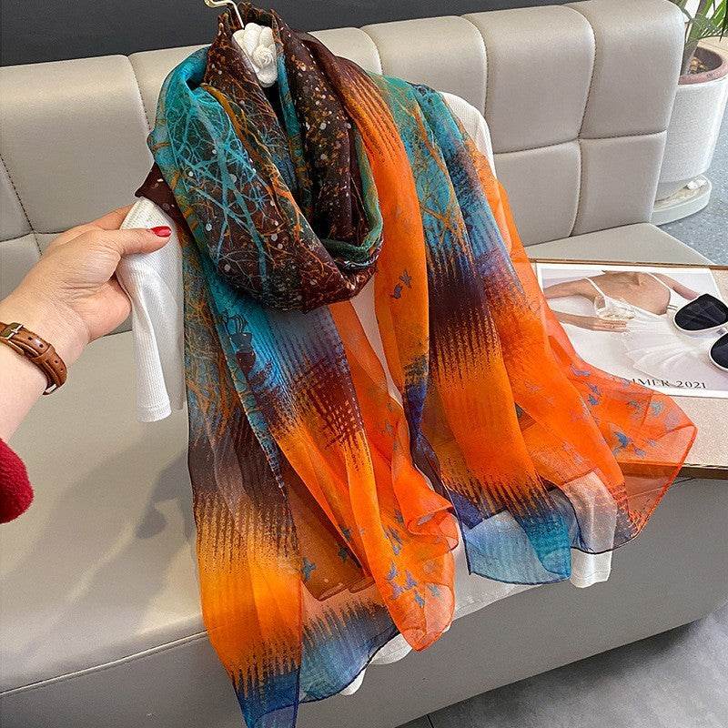 Elegant ladys Scarf - Long Elegant Vibrant ladys skafs Distinguished Fine Apparel Mysterious Woods 180CMto130CM