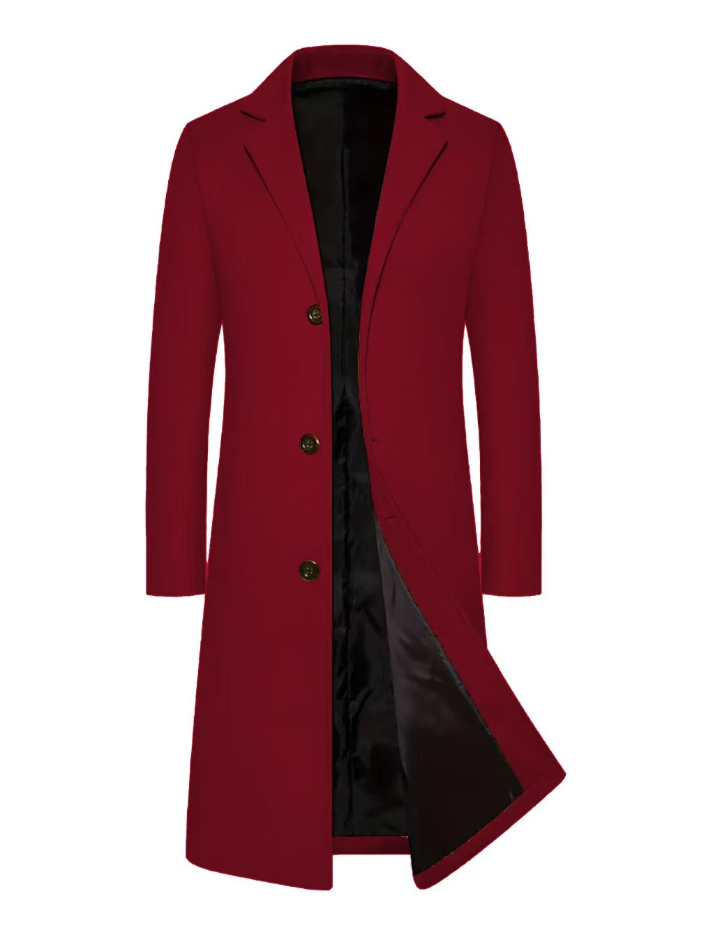 Red coat with black lining on a white background