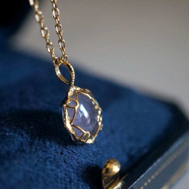 Natural Amethyst & Feldspar Pendant – 925 Silver Gold-Plated Chain ladys accessorys Distinguished Fine Apparel Purple