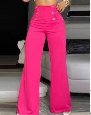Ladies Double Breasted Micro-stretch Wide-leg Pants, touch of elegance ladys pants Distinguished Fine Apparel Double Breasted Rose Red L