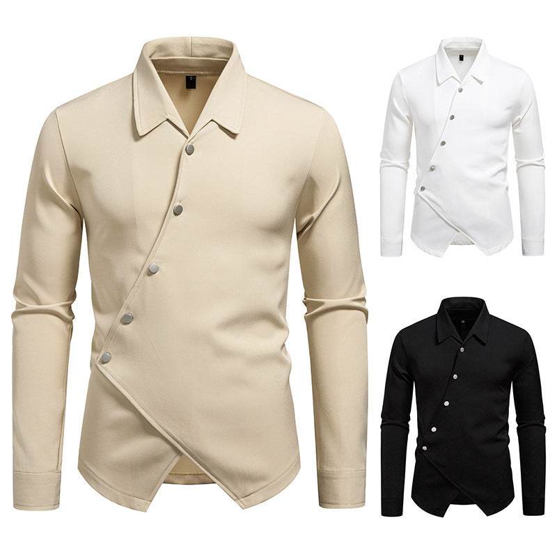 New High-end Men's Trendy Design Ruan Handsome Oblique Placket Shirt mens shirt Distinguished Fine Apparel