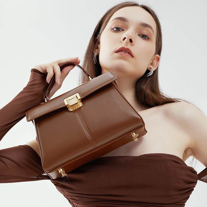 Women's Genuine Leather Hachette Clasp Shoulder Bag ladys accessorys Distinguished Fine Apparel