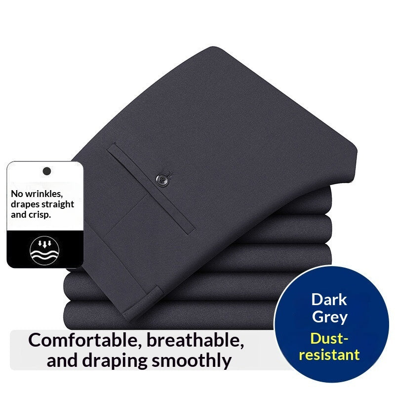 Men's Stretch Casual Pants, Loose-Fit Wrinkle-Resistant, Iron-Free Dress Pants mens pants Distinguished Fine Apparel Dark Gray 29