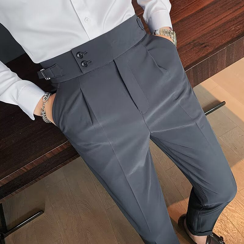 Men's High-waisted Straight-leg Trousers Casual Dress Pants mens pants Distinguished Fine Apparel Dark Gray M