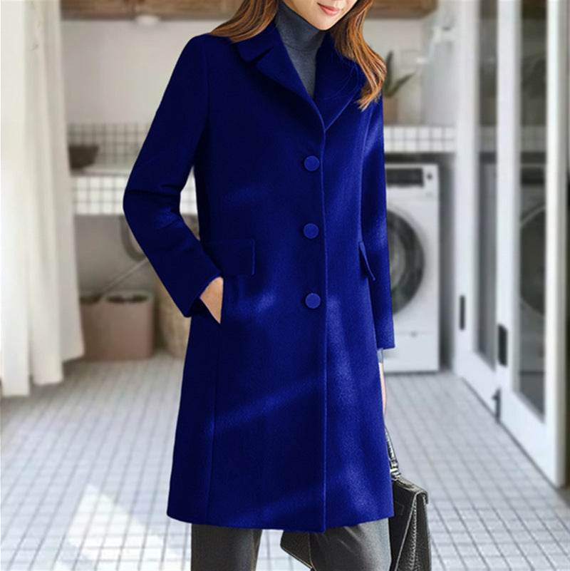 Economical choice - Women's Mid Length Woolen Coat ladys coats Distinguished Fine Apparel Sapphire Blue 3XL