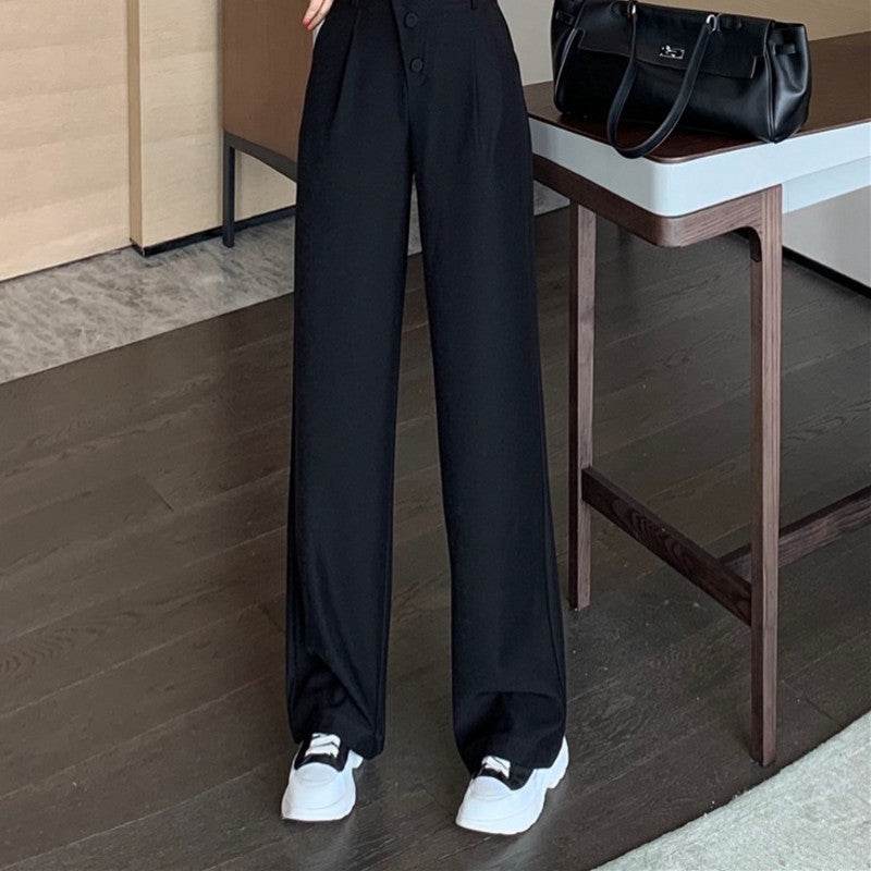 Suit Pants Straight Loose Autumn And Winter - Slim Wide Leg ladys pants Distinguished Fine Apparel Black S
