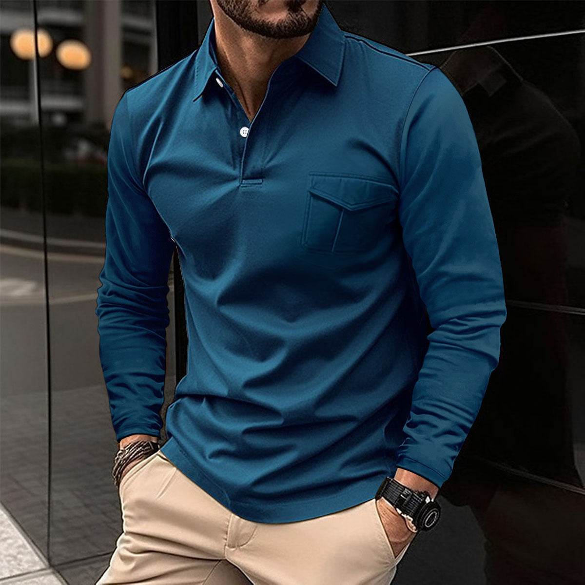 Gentlemen's Casual Polo Shirt - Sleek Professional gents top Distinguished Fine Apparel Denim Blue L