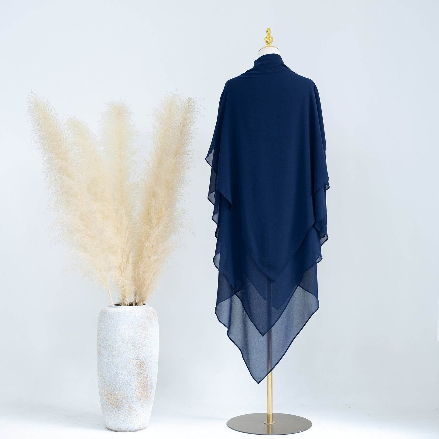 Ladies Pure Shawl with Two Layers Front and Three Layers Back - Elegant Headscarf ladys skafs Distinguished Fine Apparel Dark Blue Free Size