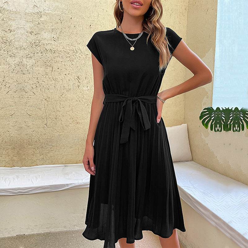Summer Pleated Dress - Short-sleeved - Ladies Elegance dresses Distinguished Fine Apparel Black 2XL