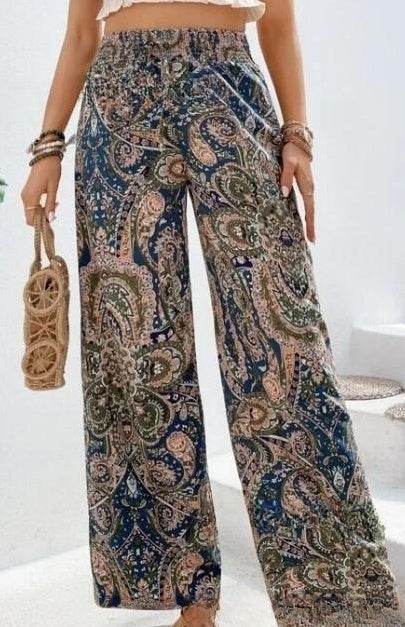 Bohemian Paisley Printed Wide leg Pants ladys pants Distinguished Fine Apparel