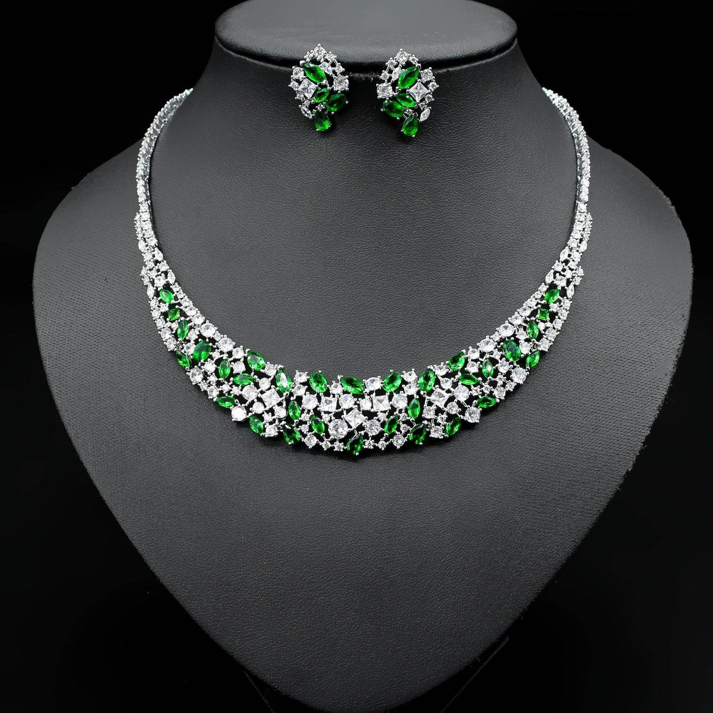 Simple Graceful Zircon Necklace & Earrings Set – Effortless Shine for Every Moment jewelry set Distinguished Fine Apparel Green