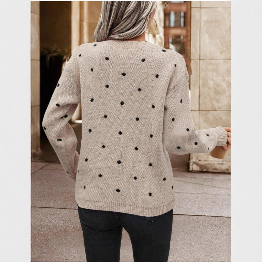 Women's Pullover Sweater Polka Dot Print Knitwear womens top Distinguished Fine Apparel