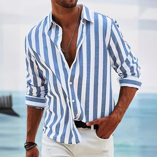 Men's Yarn-dyed Striped Casual Loose Long-sleeved Shirt Men's Shirts Distinguished Fine Apparel