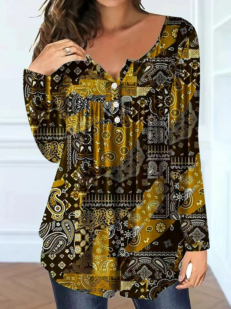 Loose-fit Buttoned V-neck Womens shirt womens shirt Distinguished Fine Apparel Yellow 1XL