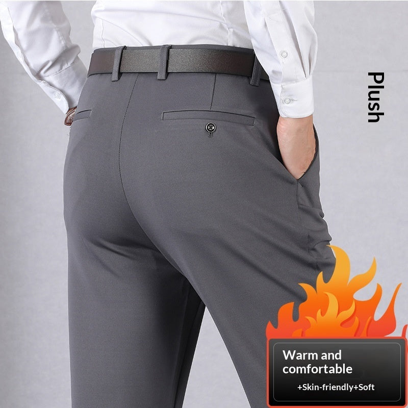 Casual Elastic Waist Biusiness Pants mens pants Distinguished Fine Apparel Dark Gray Thickened 29