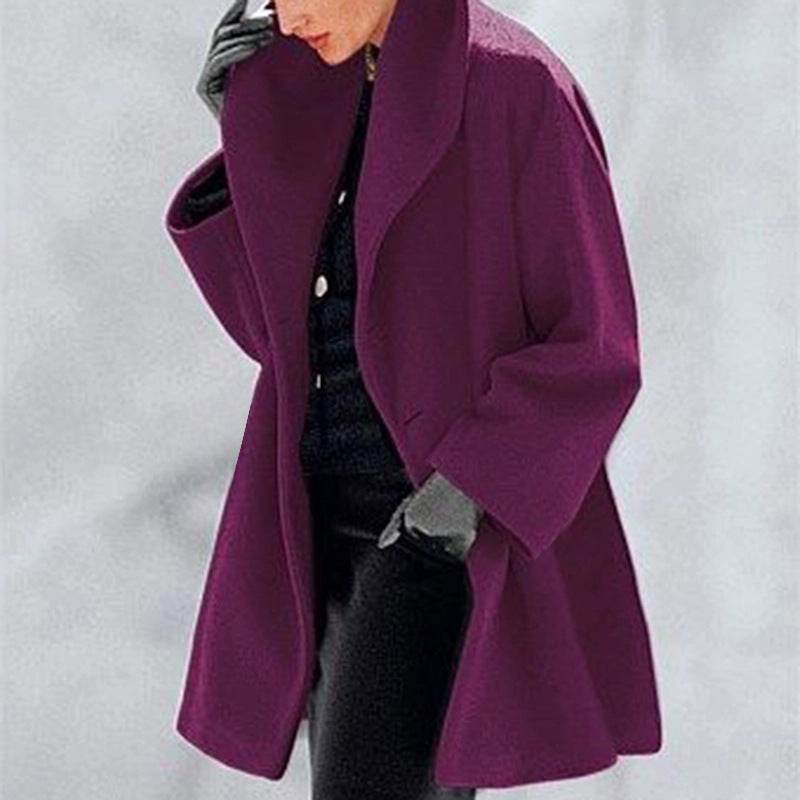 Ladies High Collar Neck For Autumn And Winter - Woolen Casual Coat ladys coats Distinguished Fine Apparel Purple 4XL