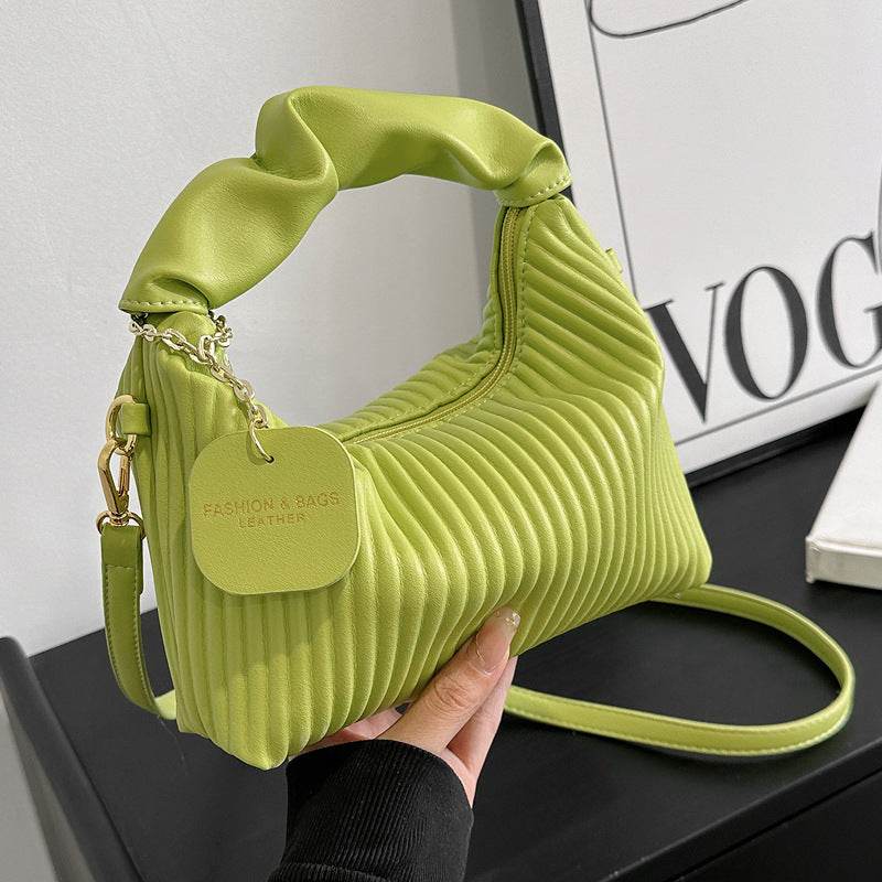 Ladies Crossbody Pleated Small Tote Bag - Casual Simple Elegant Messenger Style ladys bag Distinguished Fine Apparel