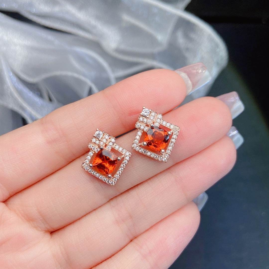 S925 Silver Garnet Stud Earrings – Fiery Red Gemstone Elegance for Every Occasion ladys earrings Distinguished Fine Apparel