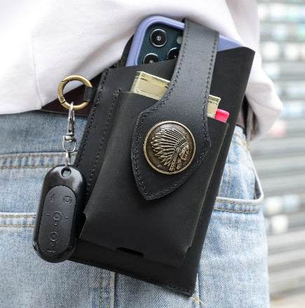 Sophisticated Genuine Leather Phone Belt Bag - Excellent Quality gents accessorys Distinguished Fine Apparel Black