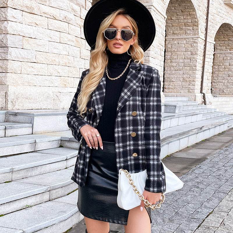 Autumn And Winter Long-sleeved Double-breasted Women's Jacket With Collar ladys coats Distinguished Fine Apparel