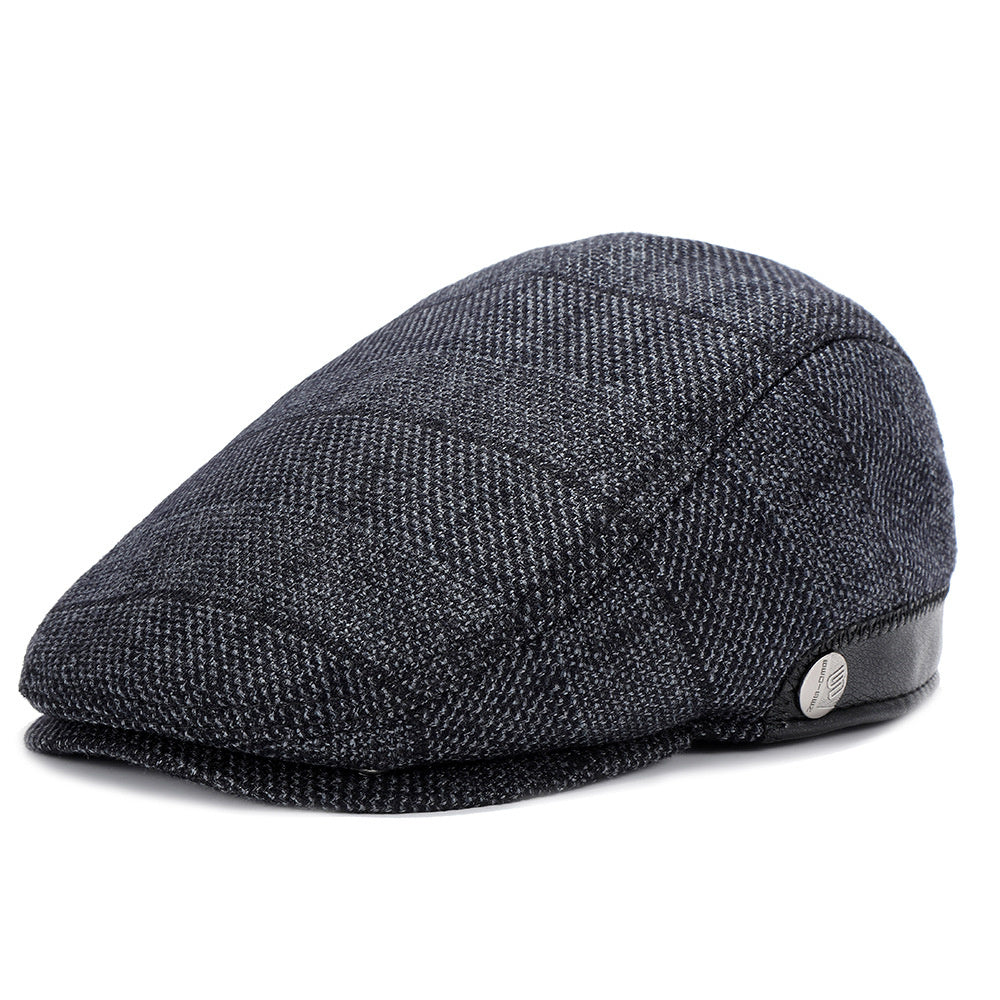 Woolen Cheesecutter Herringbone Pattern Adjustable mens hats Distinguished Fine Apparel 87 ZH14 Blue And Black Adjustable