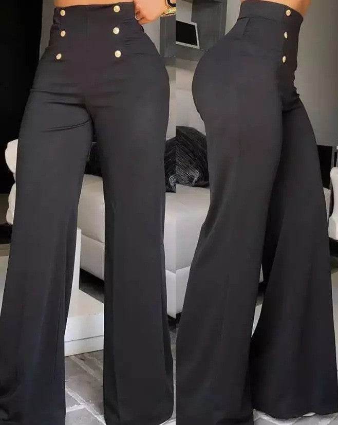 Ladies Double Breasted Micro-stretch Wide-leg Pants, touch of elegance ladys pants Distinguished Fine Apparel Double Breasted Black L