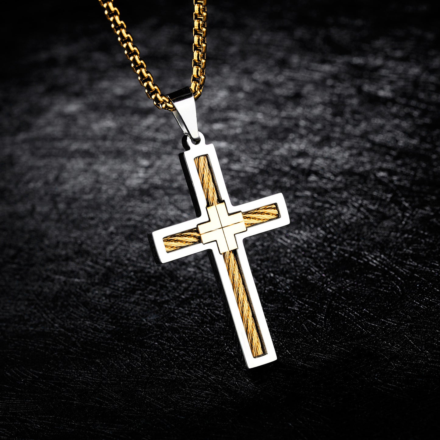 Titanium Steel Wire Cross Men's Necklace Mens Jewelry Distinguished Fine Apparel Silver gold chain