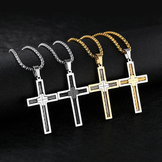Titanium Steel Wire Cross Men's Necklace Mens Jewelry Distinguished Fine Apparel
