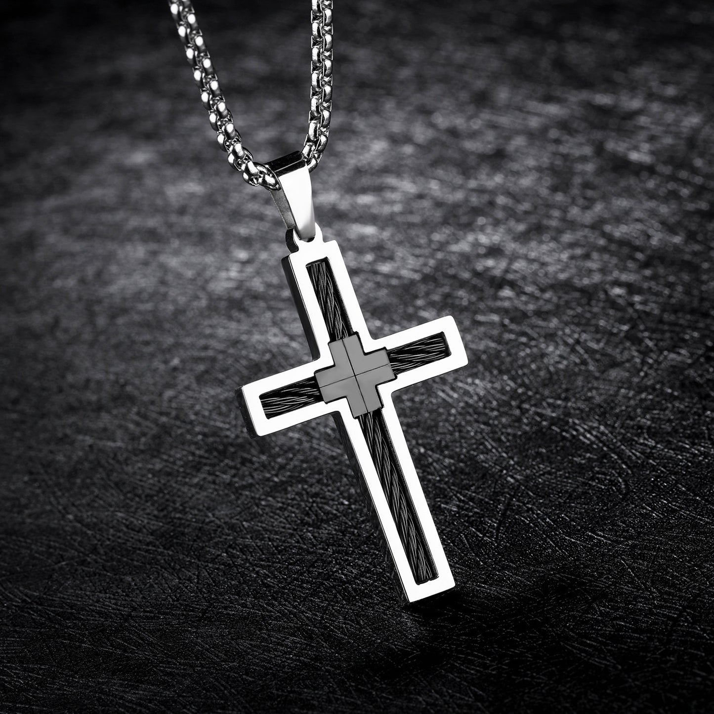 Titanium Steel Wire Cross Men's Necklace Mens Jewelry Distinguished Fine Apparel
