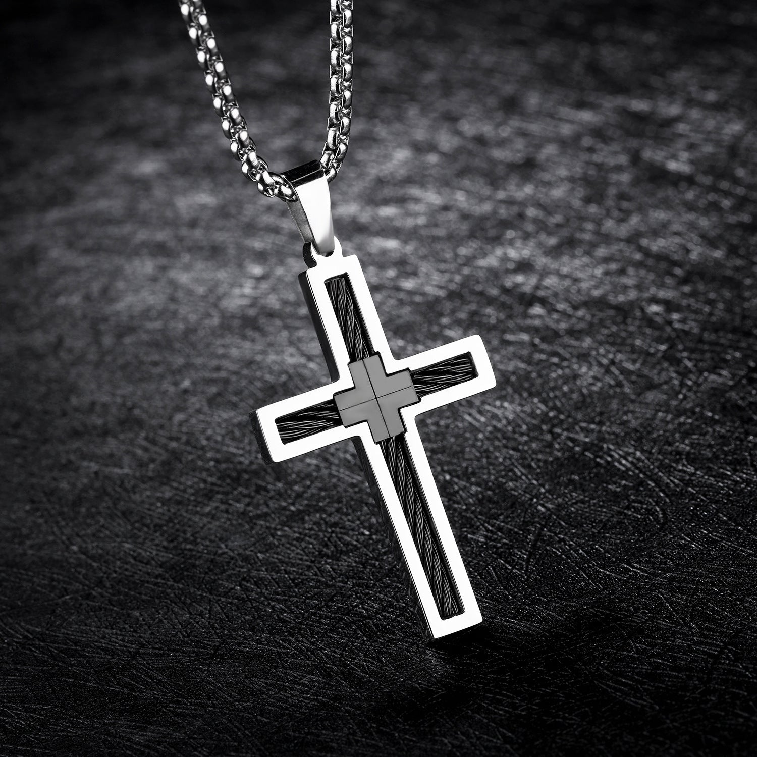 Titanium Steel Wire Cross Men's Necklace Mens Jewelry Distinguished Fine Apparel