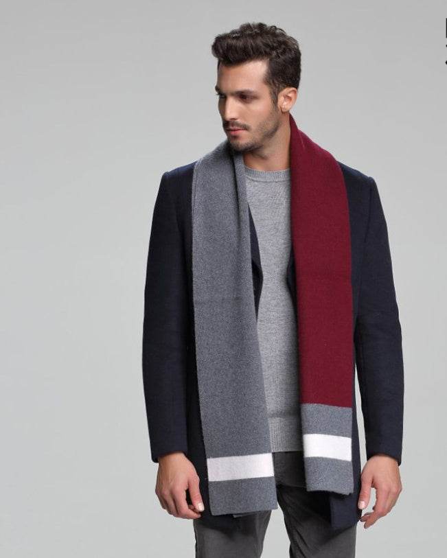 Cashmere tide men's business casual thick warm scarf long double-sided gents accessorys Distinguished Fine Apparel M5113 grey red 30x180cm