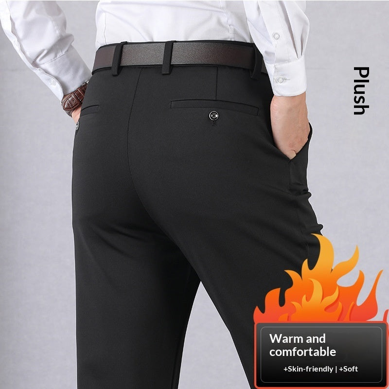 Casual Elastic Waist Biusiness Pants mens pants Distinguished Fine Apparel Black Thickened 29