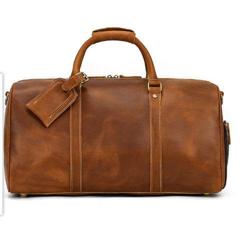 Distinguished Gentlemen's Genuine Leather Travel Bag - Quality Retro Duffel Bag gents bag Distinguished Fine Apparel Light Brown