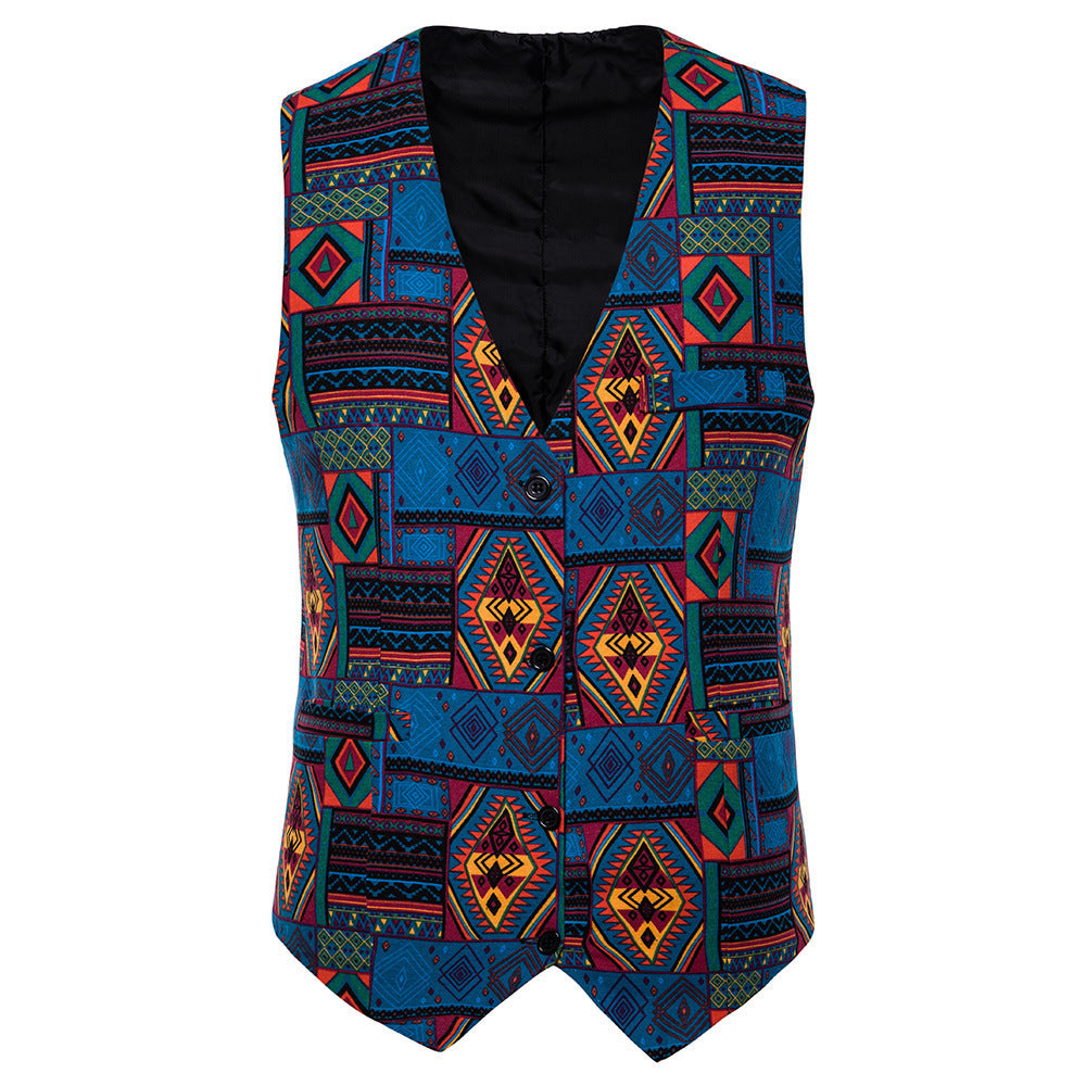 Men's Casual Ethnic Print Vest gents vest Distinguished Fine Apparel