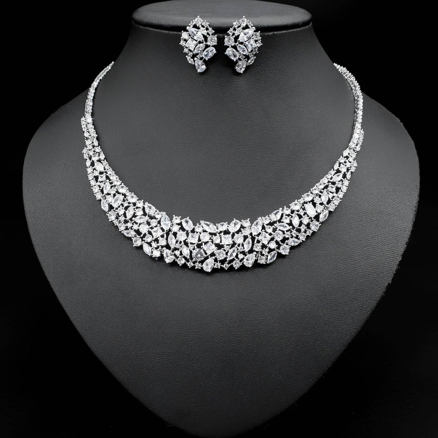 Simple Graceful Zircon Necklace & Earrings Set – Effortless Shine for Every Moment jewelry set Distinguished Fine Apparel White