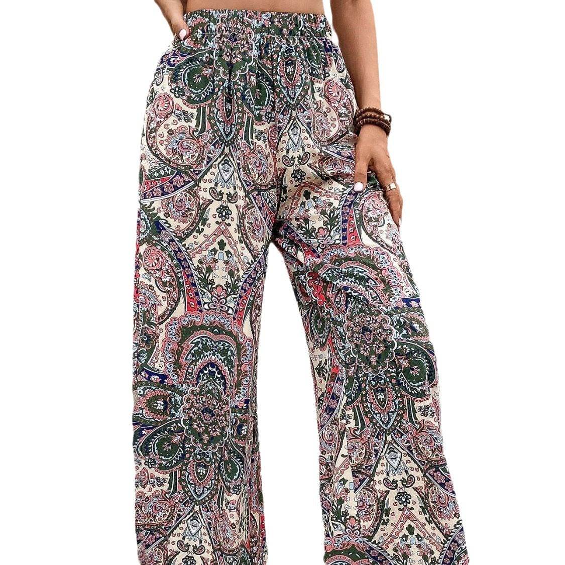 Bohemian Paisley Printed Wide leg Pants ladys pants Distinguished Fine Apparel