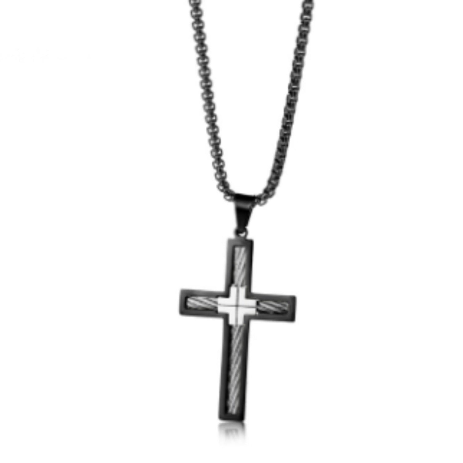 Titanium Steel Wire Cross Men's Necklace Mens Jewelry Distinguished Fine Apparel Black with chain