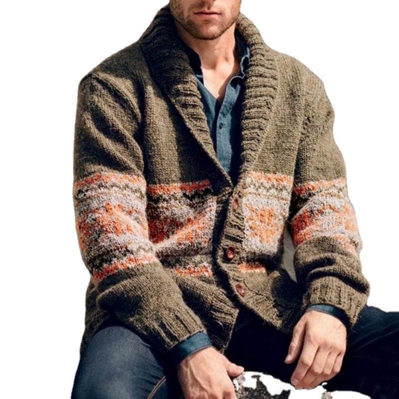 Men's Lapel Knitted Long Sleeve Cardigan gents jacket Distinguished Fine Apparel