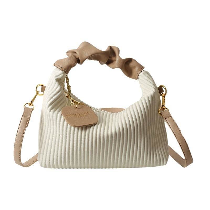 Ladies Crossbody Pleated Small Tote Bag - Casual Simple Elegant Messenger Style ladys bag Distinguished Fine Apparel
