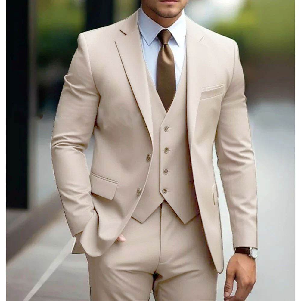 Men's Three piece Suits, Casual, Formal or Business Wear formal wear Distinguished Fine Apparel Beige 5XL