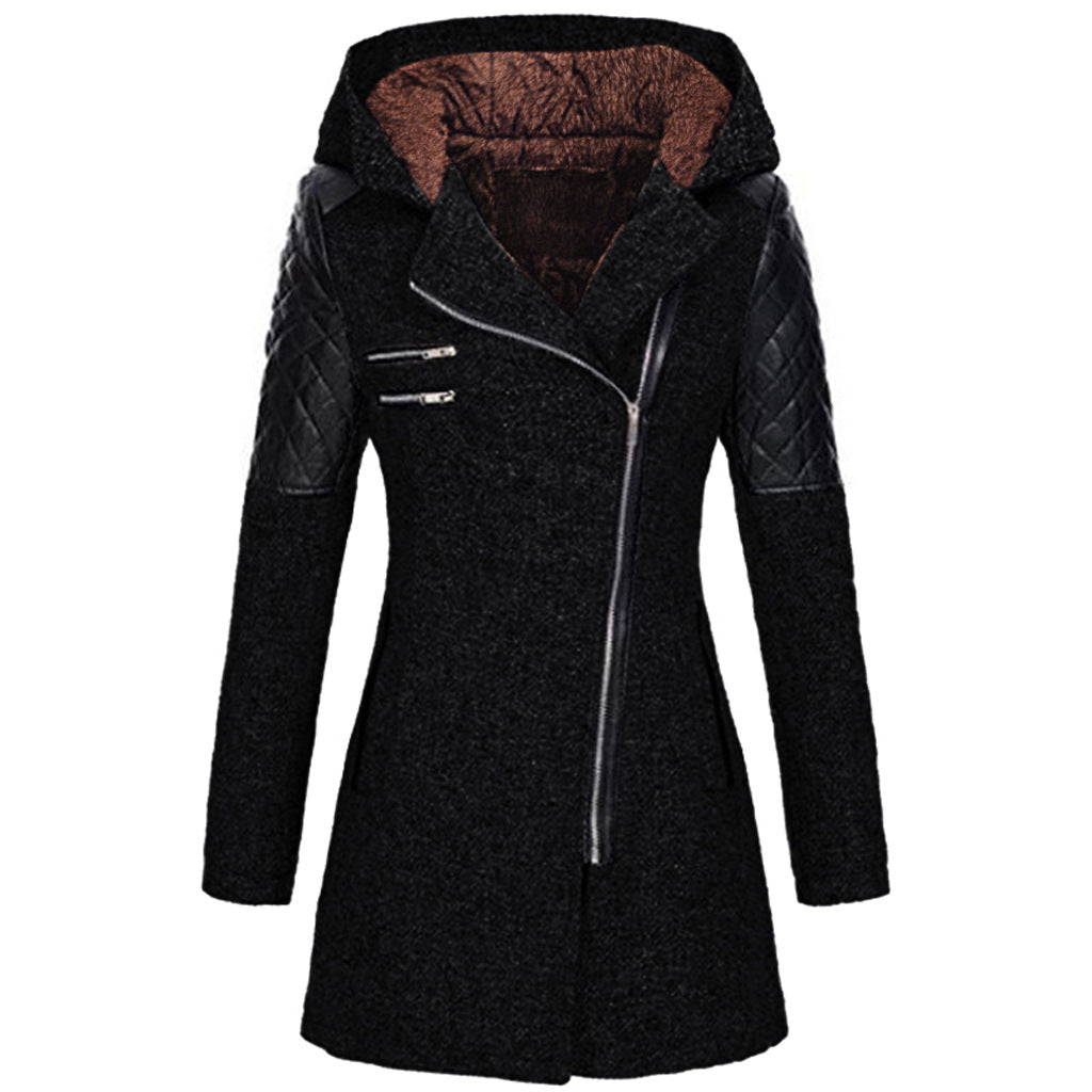 Women's Warm Coat - Thick Woolen Winter Windbreaker - Hooded womens coat Distinguished Fine Apparel Plush Black XS