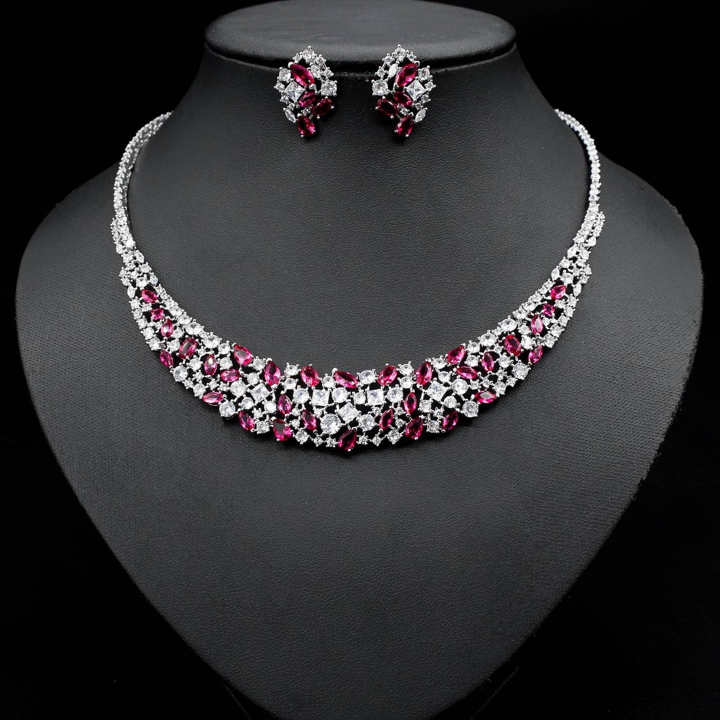 Simple Graceful Zircon Necklace & Earrings Set – Effortless Shine for Every Moment jewelry set Distinguished Fine Apparel Red