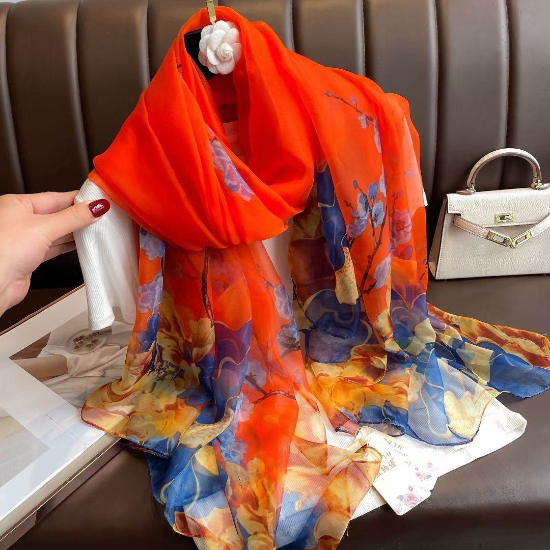 Elegant ladys Scarf - Long Elegant Vibrant ladys skafs Distinguished Fine Apparel Ten Miles Flower Fragrance 180CMto130CM