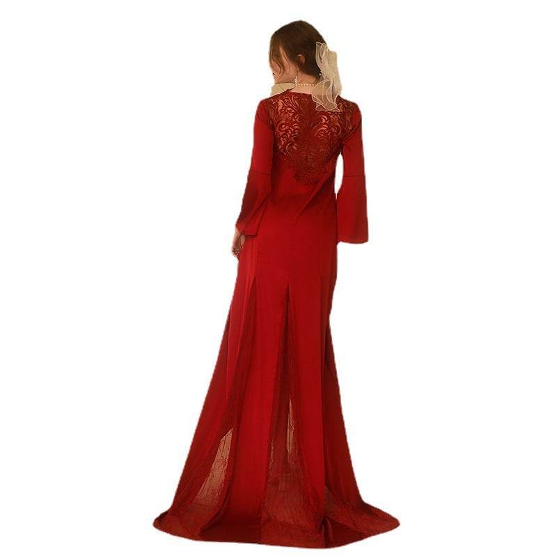 Ladies Elegant Long Wedding Gown / Brides maid dresses Distinguished Fine Apparel Wine Red L