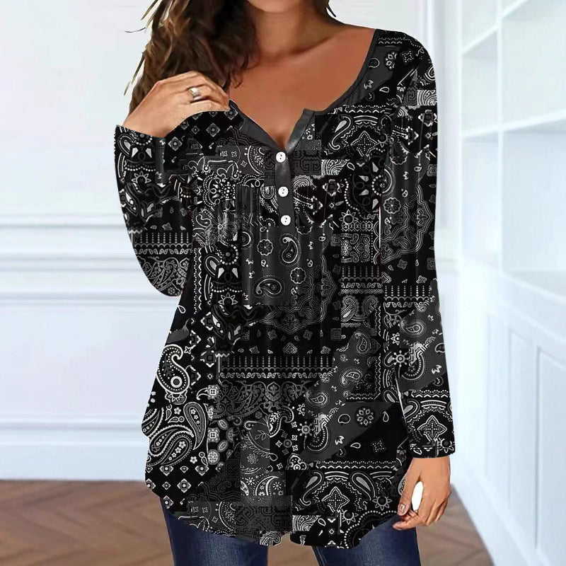 Loose-fit Buttoned V-neck Womens shirt womens shirt Distinguished Fine Apparel