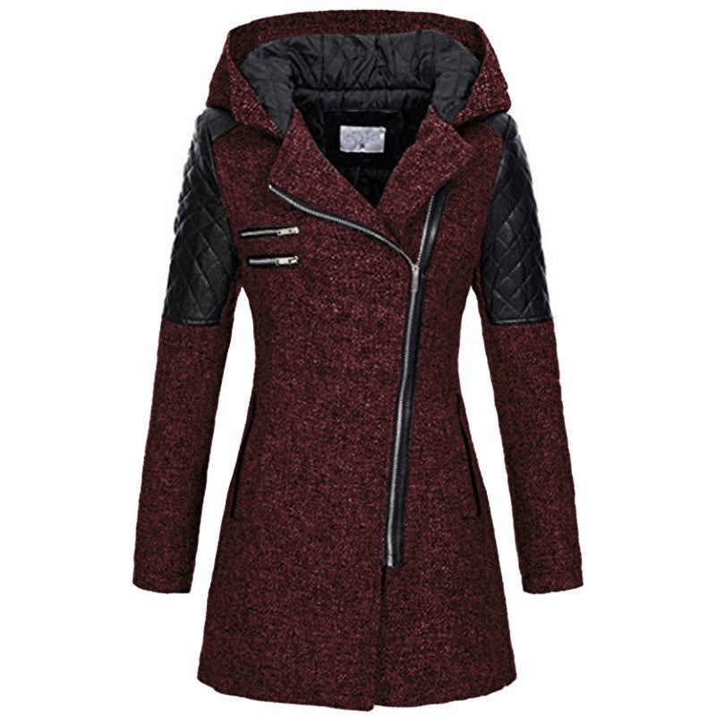 Women's Warm Coat - Thick Woolen Winter Windbreaker - Hooded womens coat Distinguished Fine Apparel Ant Wine Red XS